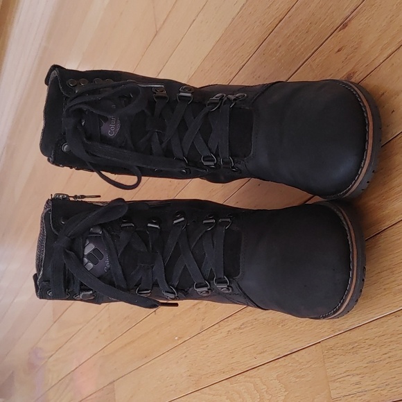 Columbia Black Ankle Boots with Plaid Accent - Picture 4 of 11